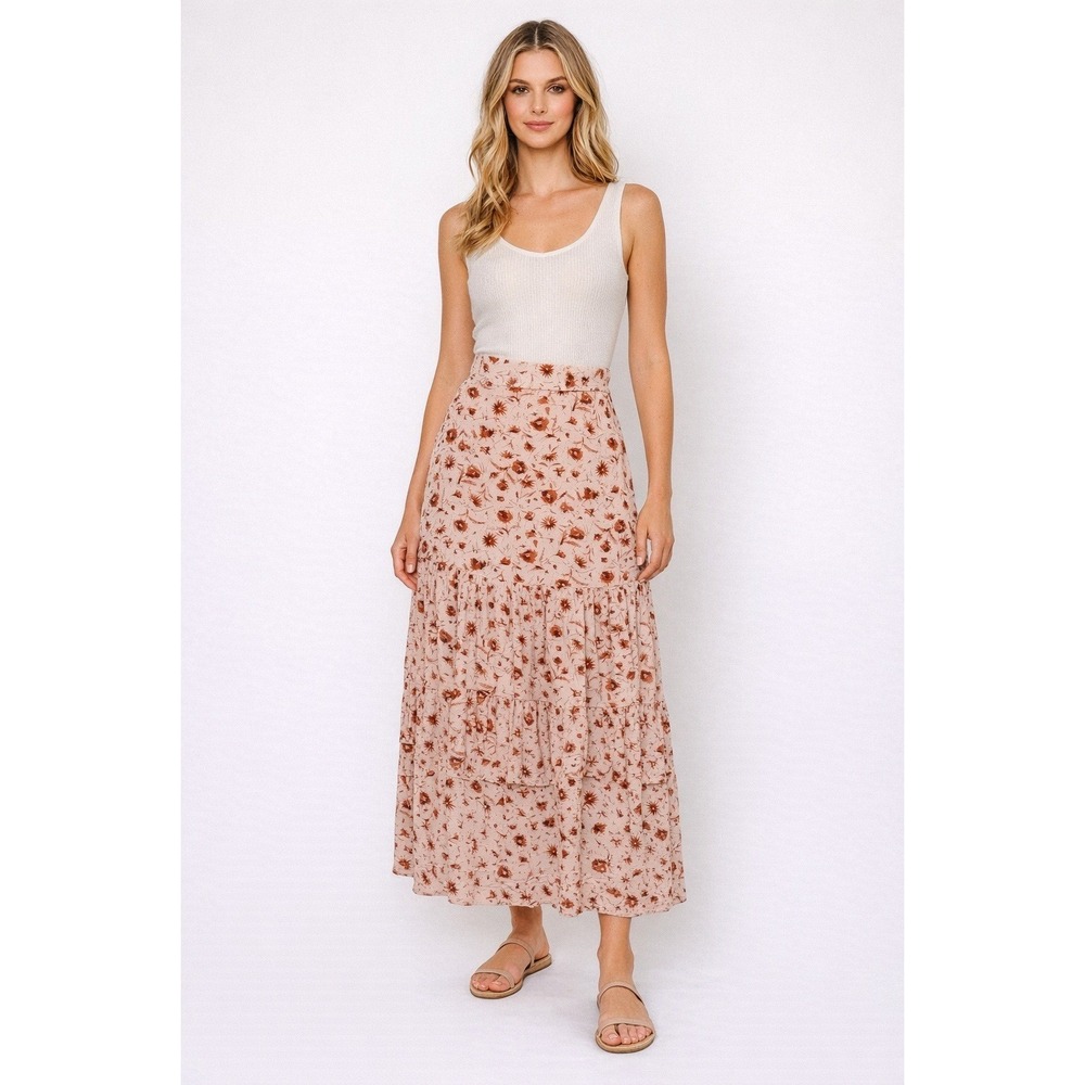 Society 22 Skirt Tiered Floral Size L Maxi Long Peasant Boho Cottage
